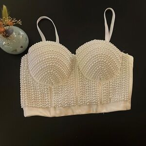 SHEIN Pearl Embellished Cream Bustier